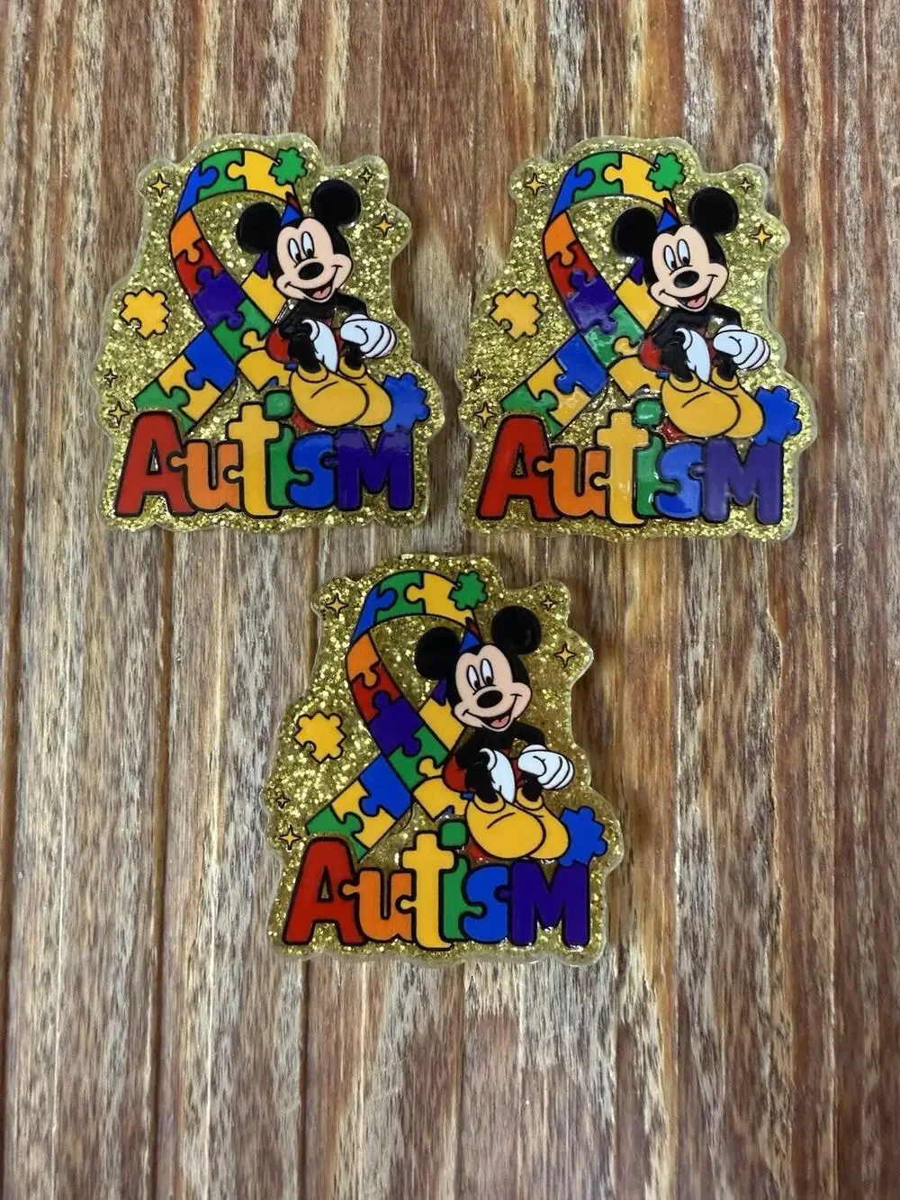 3 Pc Mickey Mouse Autism Awareness Acrylic Flatbacks